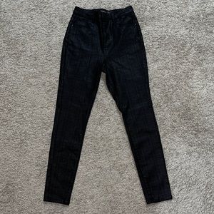 Black Shiny Checkered Skinny Pants